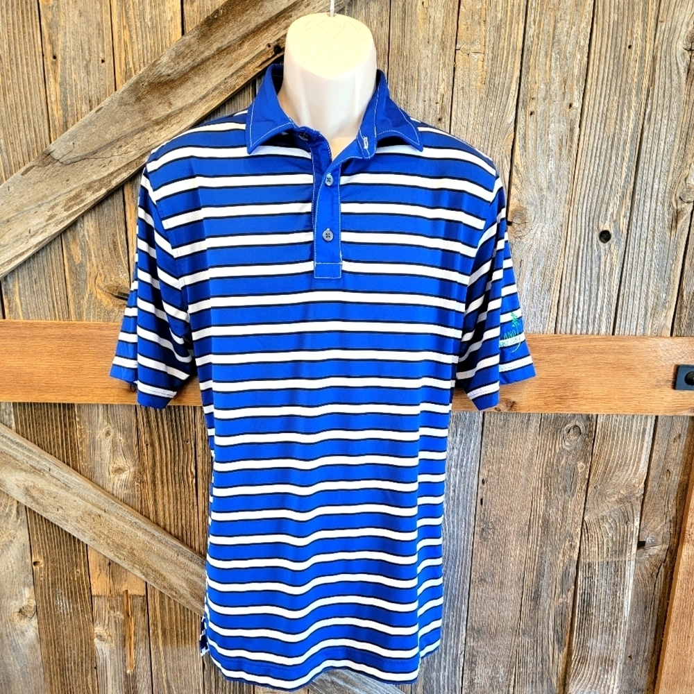 Foot Joy Athletic Fit Golf Polo Shirt Striped Mens Size Medium with club logo